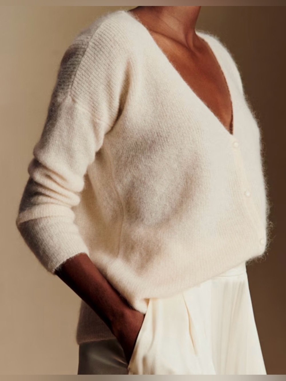 Sezane Cream V‑Neck Button Cardigan